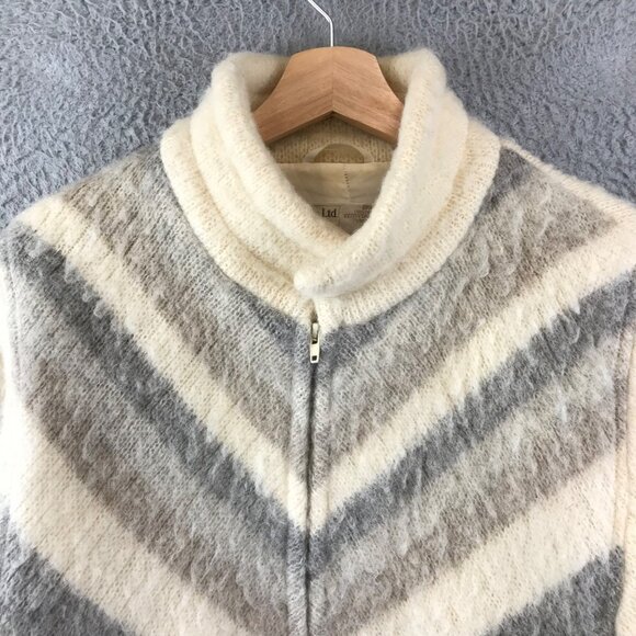 Vintage Hilda Ltd Full Zip Icelandic Ivory Wool Geometric Sweater Women’s M - Picture 3 of 15
